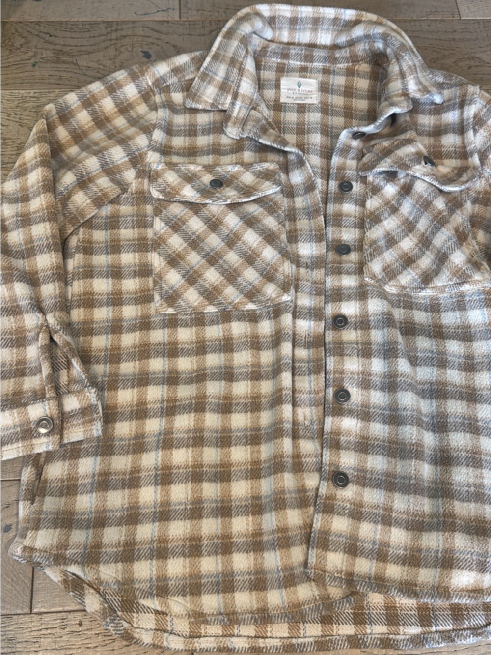 Jade & ivory Snap-Front Shirt Jacket - Cream & Taupe